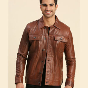 Cyrus Brown Leather Racer Jacket