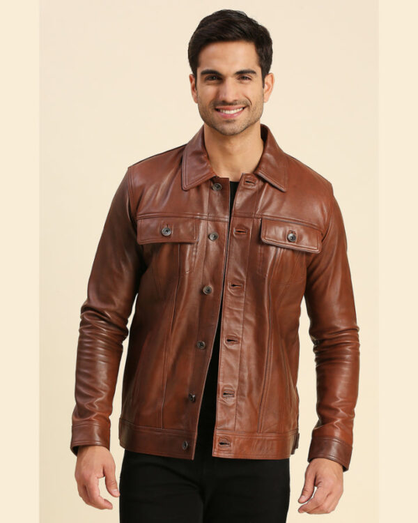 Cyrus Brown Leather Racer Jacket