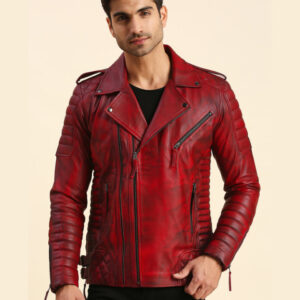 Dawson Distressed Red Motorcycle Leather Jacket