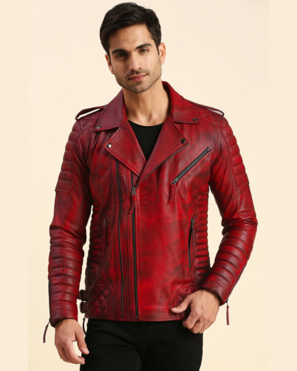 Dawson Distressed Red Motorcycle Leather Jacket