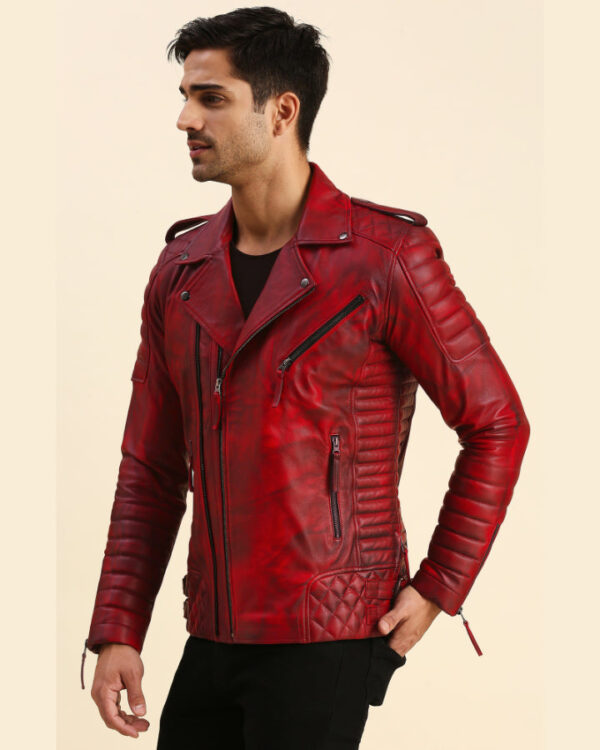 Dawson Distressed Red Motorcycle Leather Jacket