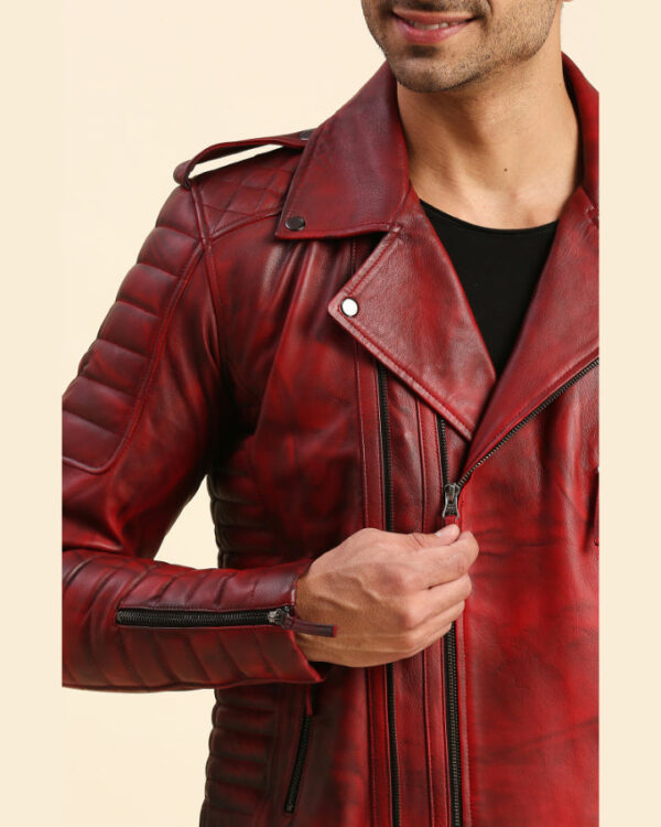 Dawson Distressed Red Motorcycle Leather Jacket