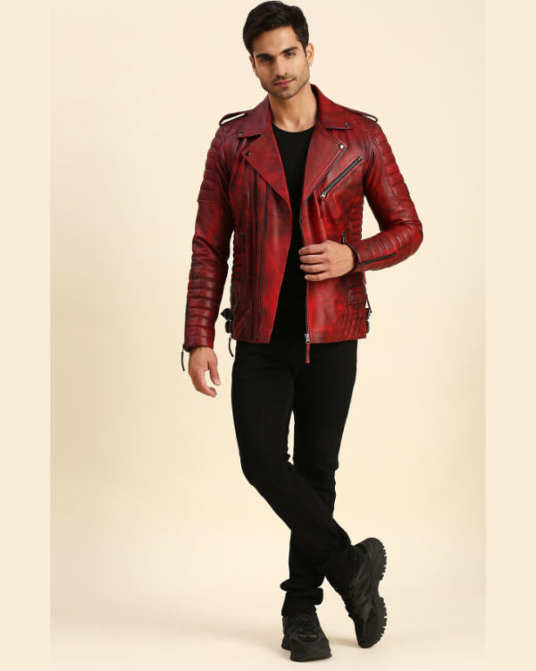 Dawson Distressed Red Motorcycle Leather Jacket