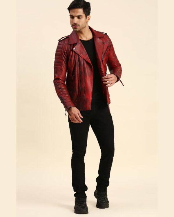 Dawson Distressed Red Motorcycle Leather Jacket