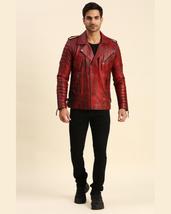 Dawson Distressed Red Motorcycle Leather Jacket