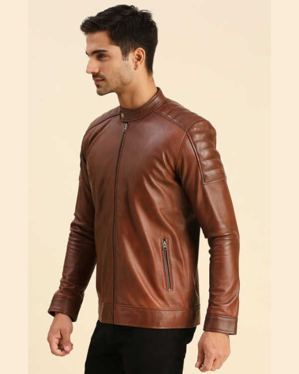 Desta Brown Leather Racer Jacket