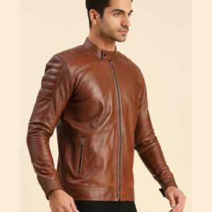 Desta Brown Leather Racer Jacket