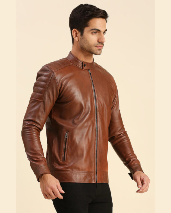 Desta Brown Leather Racer Jacket