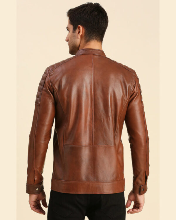 Desta Brown Leather Racer Jacket