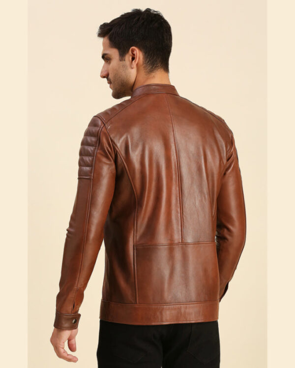 Desta Brown Leather Racer Jacket