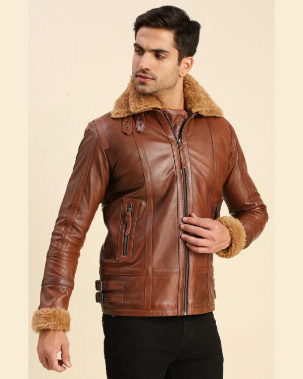 Brave Brown Leather Racer Jacket With Shearling