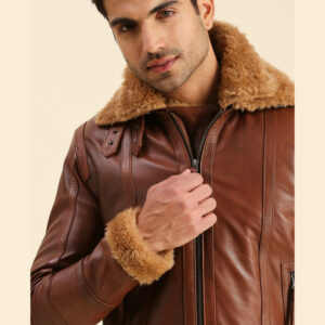 Brave Brown Leather Racer Jacket With Shearling