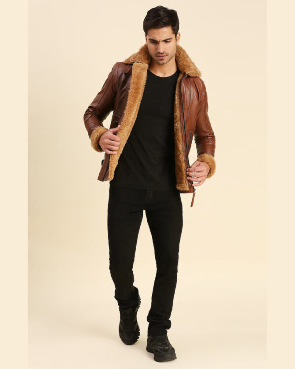 Brave Brown Leather Racer Jacket With Shearling