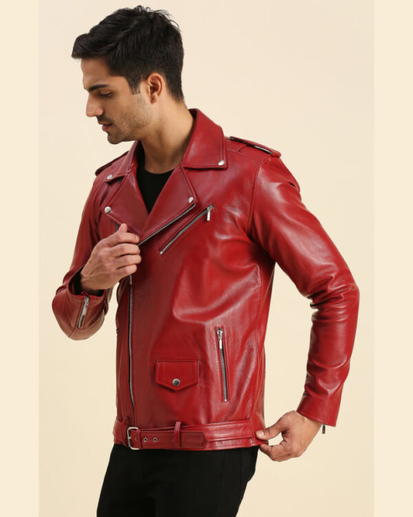 Bryce Red Biker Leather Jacket