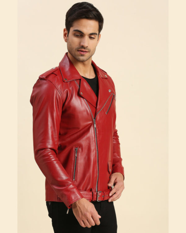 Bryce Red Biker Leather Jacket