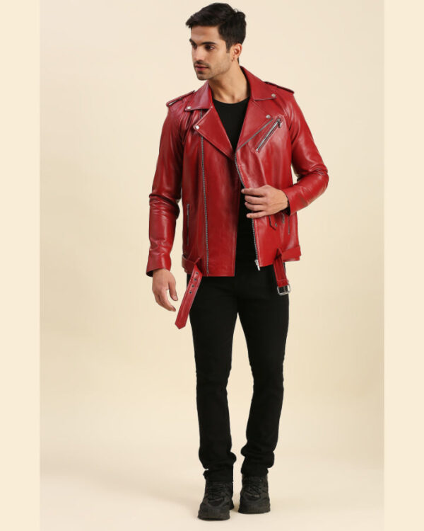 Bryce Red Biker Leather Jacket