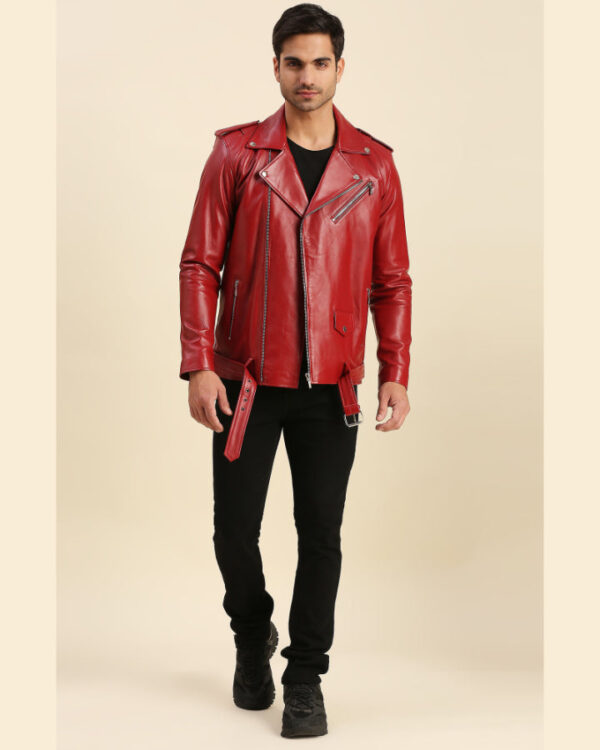 Bryce Red Biker Leather Jacket