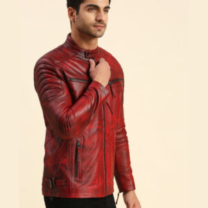 Irvine Distressed Red Racer Leather Jacket