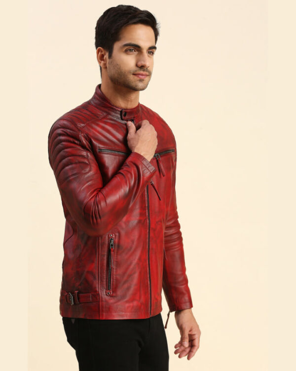 Irvine Distressed Red Racer Leather Jacket