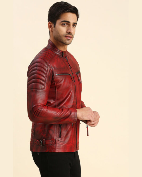 Irvine Distressed Red Racer Leather Jacket