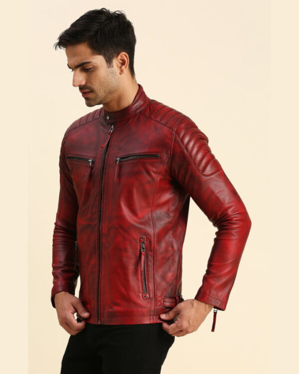 Irvine Distressed Red Racer Leather Jacket