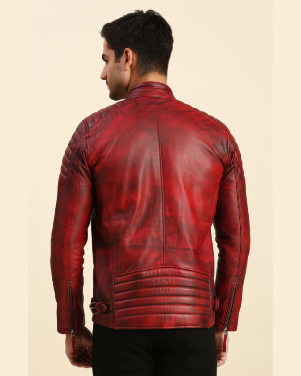 Irvine Distressed Red Racer Leather Jacket