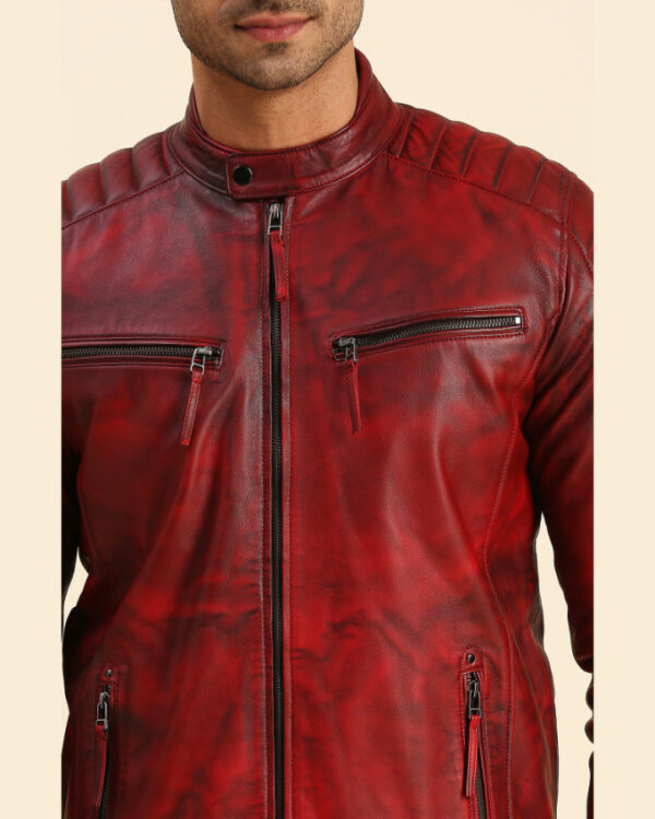 Irvine Distressed Red Racer Leather Jacket