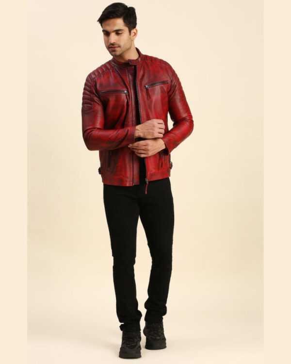 Irvine Distressed Red Racer Leather Jacket