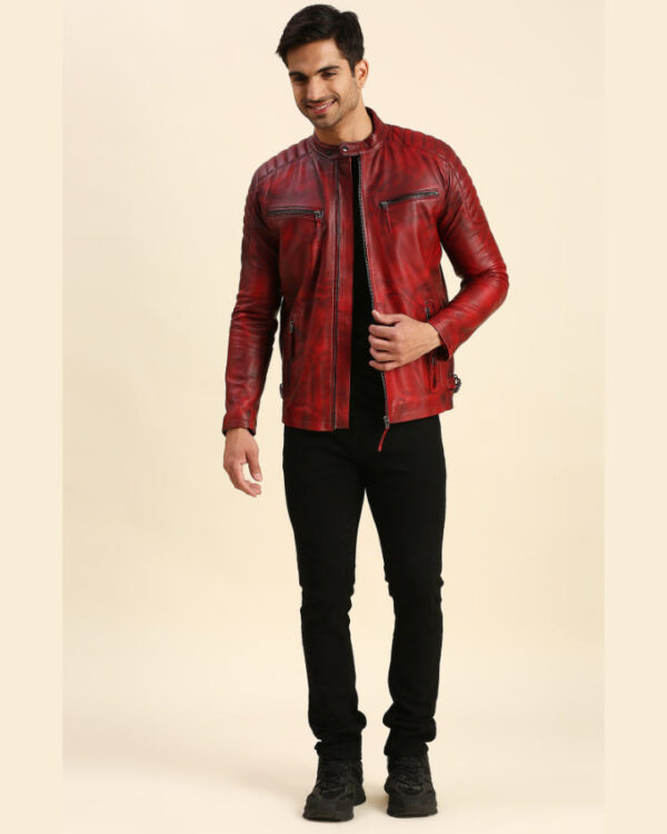 Irvine Distressed Red Racer Leather Jacket