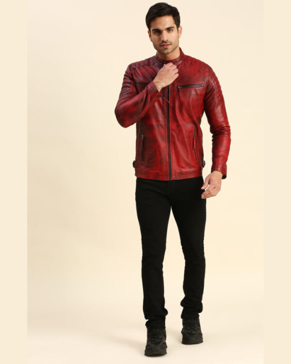 Irvine Distressed Red Racer Leather Jacket