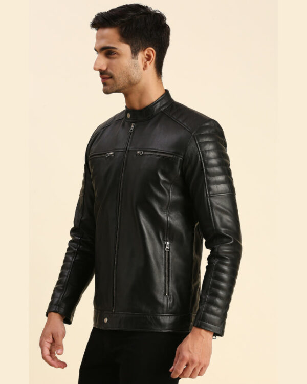 Aidan Black Leather Racer Jacket