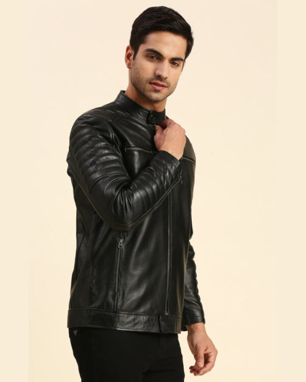 Aidan Black Leather Racer Jacket