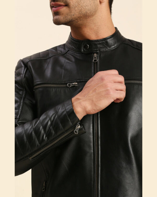 Aidan Black Leather Racer Jacket