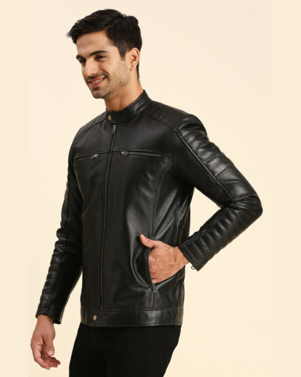 Aidan Black Leather Racer Jacket