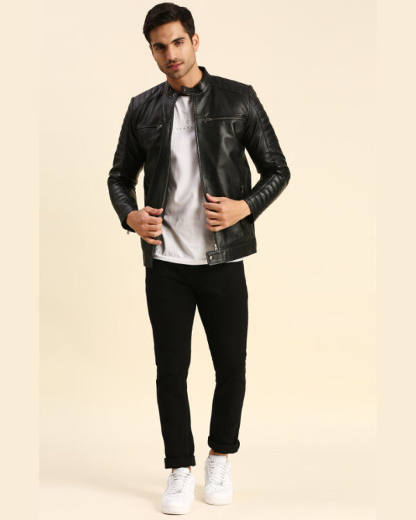 Aidan Black Leather Racer Jacket