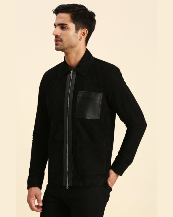 Colin Black Suede Leather Racer Jacket