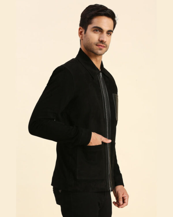 Colin Black Suede Leather Racer Jacket