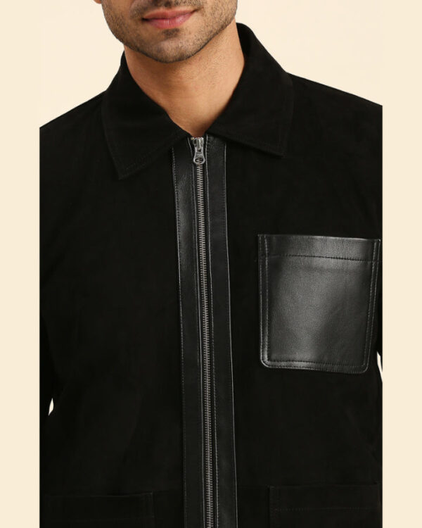 Colin Black Suede Leather Racer Jacket