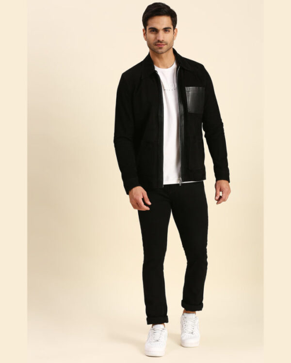 Colin Black Suede Leather Racer Jacket