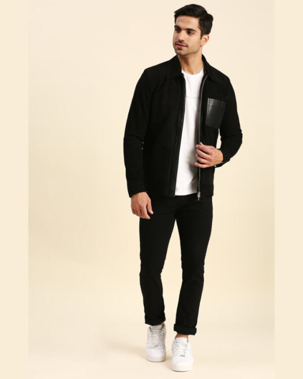 Colin Black Suede Leather Racer Jacket