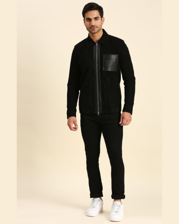 Colin Black Suede Leather Racer Jacket