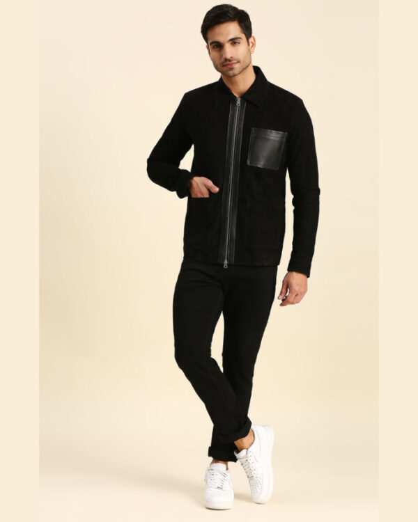 Colin Black Suede Leather Racer Jacket