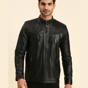 Gael Black Leather Racer Jacket