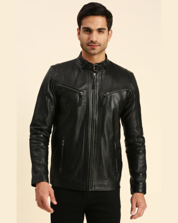 Gael Black Leather Racer Jacket