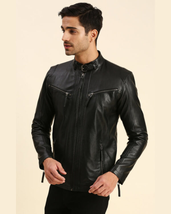 Gael Black Leather Racer Jacket