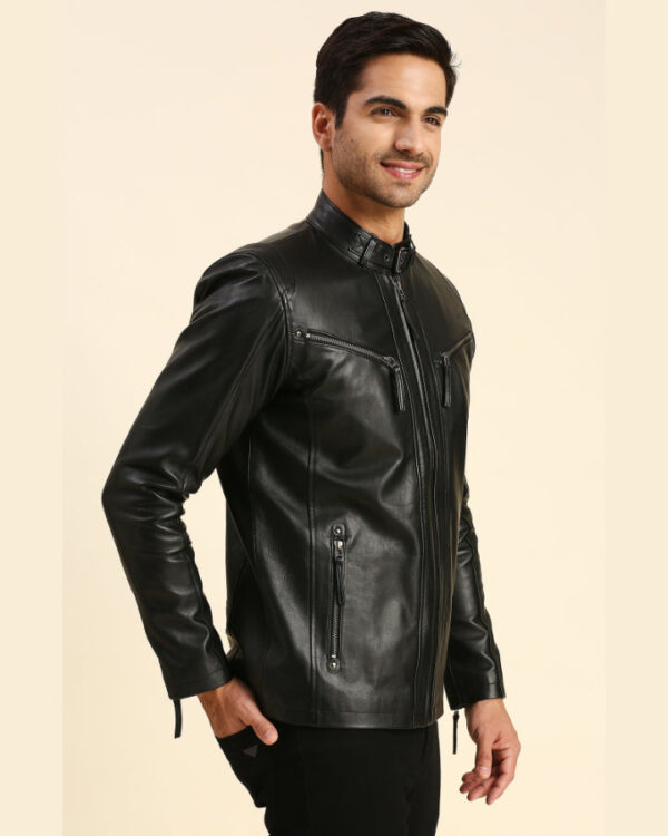 Gael Black Leather Racer Jacket