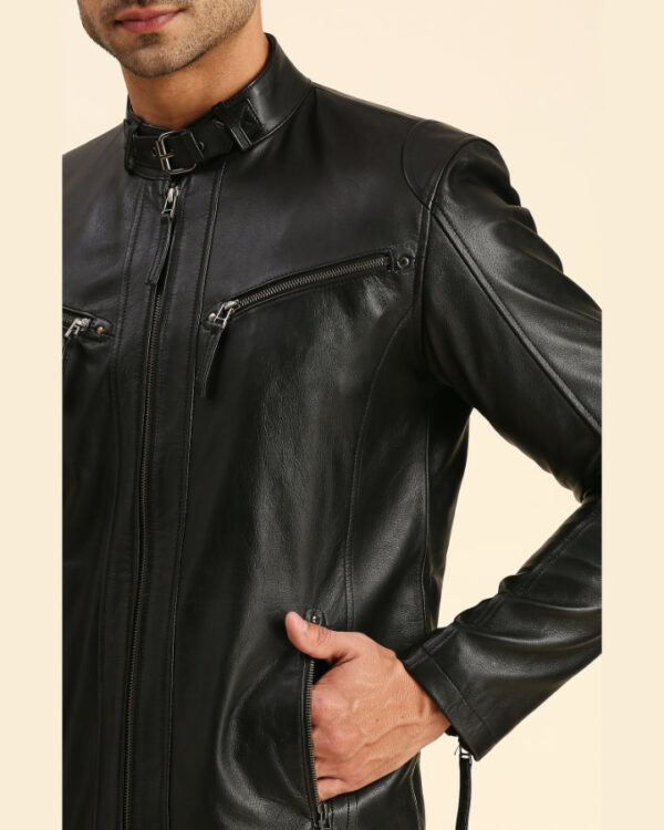 Gael Black Leather Racer Jacket