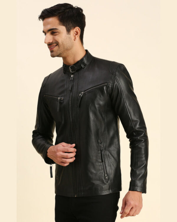 Gael Black Leather Racer Jacket