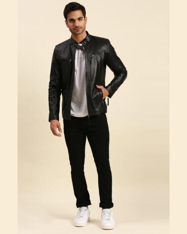 Gael Black Leather Racer Jacket