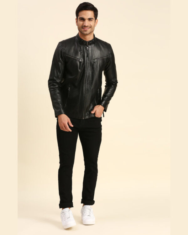 Gael Black Leather Racer Jacket